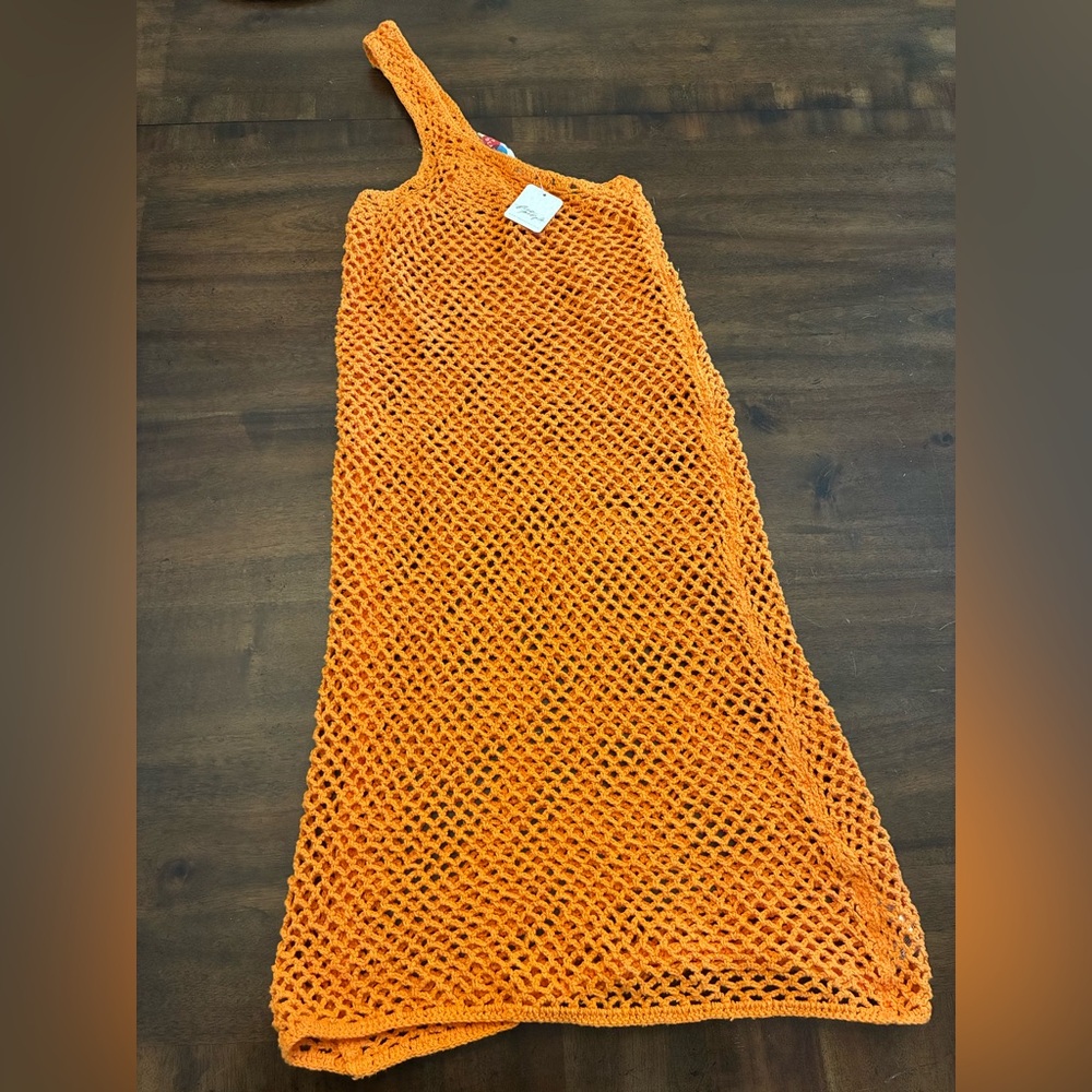 Free People FP Beach Catch Me Fauxchet Midi Dress Swimsuit Cover Up XS Orange